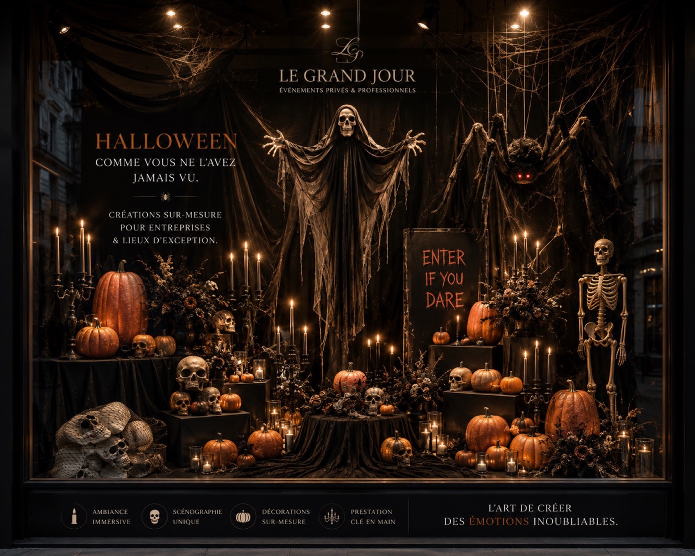 Scénographie Halloween noire et orange Le Grand Jour